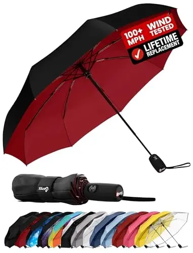 REPEL Windproof Travel Umbrella - Compact & Withstands Winds up to 85MPH , Strongest Premium Auto Folding Umbrella for Rain and Sun - Durable, Light & Portable for Women & Men , Fits Backpack & Cars - REPEL