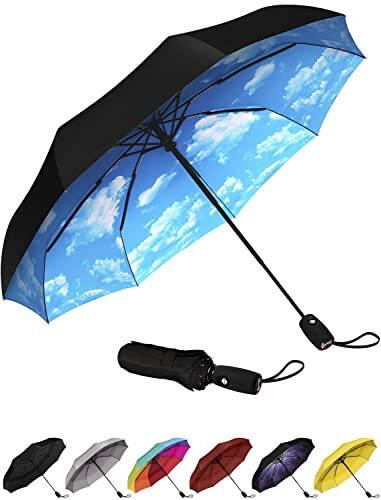 Repel Windproof Travel Umbrella for Rain - Automatic Open & Close, Heavy Duty Reinforced Fiberglass Frame - Portable, Folding, Compact Umbrella for Travel - All-Weather Strong Umbrella - 1