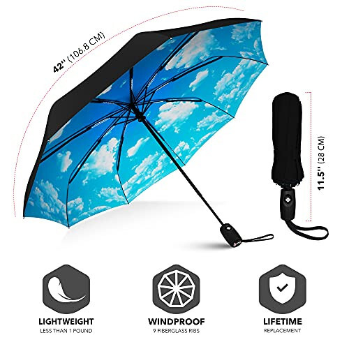 Repel Windproof Travel Umbrella for Rain - Automatic Open & Close, Heavy Duty Reinforced Fiberglass Frame - Portable, Folding, Compact Umbrella for Travel - All-Weather Strong Umbrella - 4