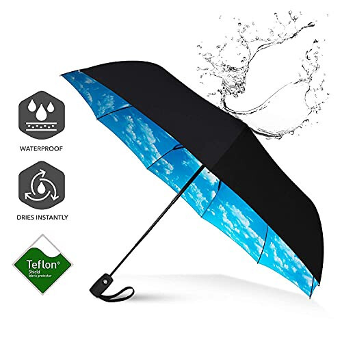 Repel Windproof Travel Umbrella for Rain - Automatic Open & Close, Heavy Duty Reinforced Fiberglass Frame - Portable, Folding, Compact Umbrella for Travel - All-Weather Strong Umbrella - 6