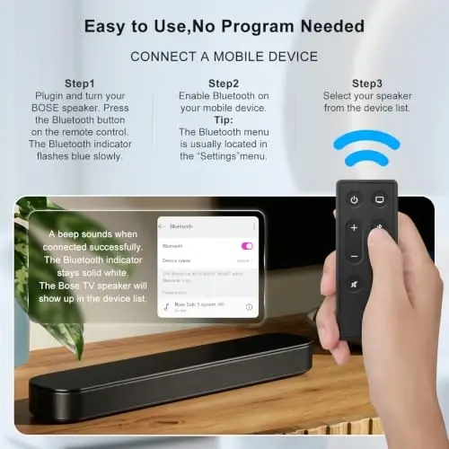 Replacement for Bose Soundbar Remote Control for TV Speaker,Solo 5,10,15 | Easy Pairing,with Manual,0.2s Instant Response quickly,365-day warranty,bleutoth,Support Dialog Mode & Bass Adjustment - 6