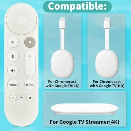 Replacement for Google TV Streamer 4K GY3LE, Ovozli qidiruv pulti, Buzerli, Chromecast Google TV va Streaming 4K ＆ HD bilan mos - Oq - 2