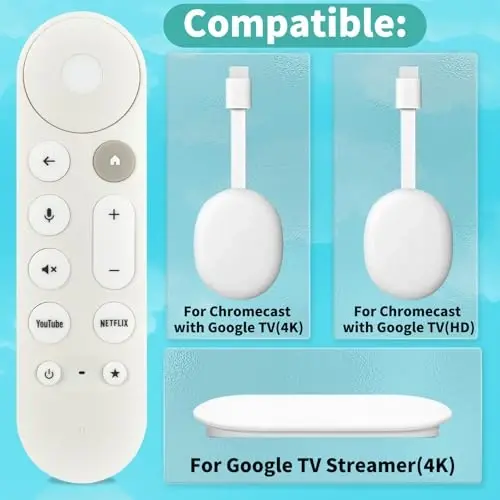 Replacement for Google TV Streamer 4K GY3LE, Voice Search Remote with Buzzer, Compatible with Chromecast Google TV and Streaming 4K ＆ HD - White - 2
