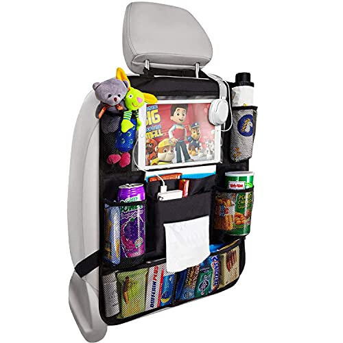 Reserwa Car Back Seat Organizer Foldable Car Storage Organizer Car Seat Back Protectors with Hole for USB/Headphone/Charging Kick Mats Back Seat Protector with Touch Screen Tablet Holder Tissue Box - 1