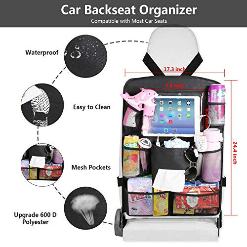 Reserwa Car Back Seat Organizer Foldable Car Storage Organizer Car Seat Back Protectors with Hole for USB/Headphone/Charging Kick Mats Back Seat Protector with Touch Screen Tablet Holder Tissue Box - 2