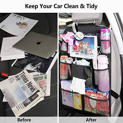 Reserwa Car Back Seat Organizer Foldable Car Storage Organizer Car Seat Back Protectors with Hole for USB/Headphone/Charging Kick Mats Back Seat Protector with Touch Screen Tablet Holder Tissue Box - 4