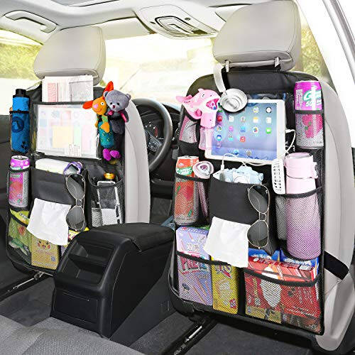 Reserwa Car Back Seat Organizer Foldable Car Storage Organizer Car Seat Back Protectors with Hole for USB/Headphone/Charging Kick Mats Back Seat Protector with Touch Screen Tablet Holder Tissue Box - 6