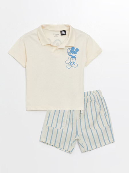 Resort Collar Mickey Mouse Print Baby Boy T-Shirt and Shorts 2 Piece Set - 9