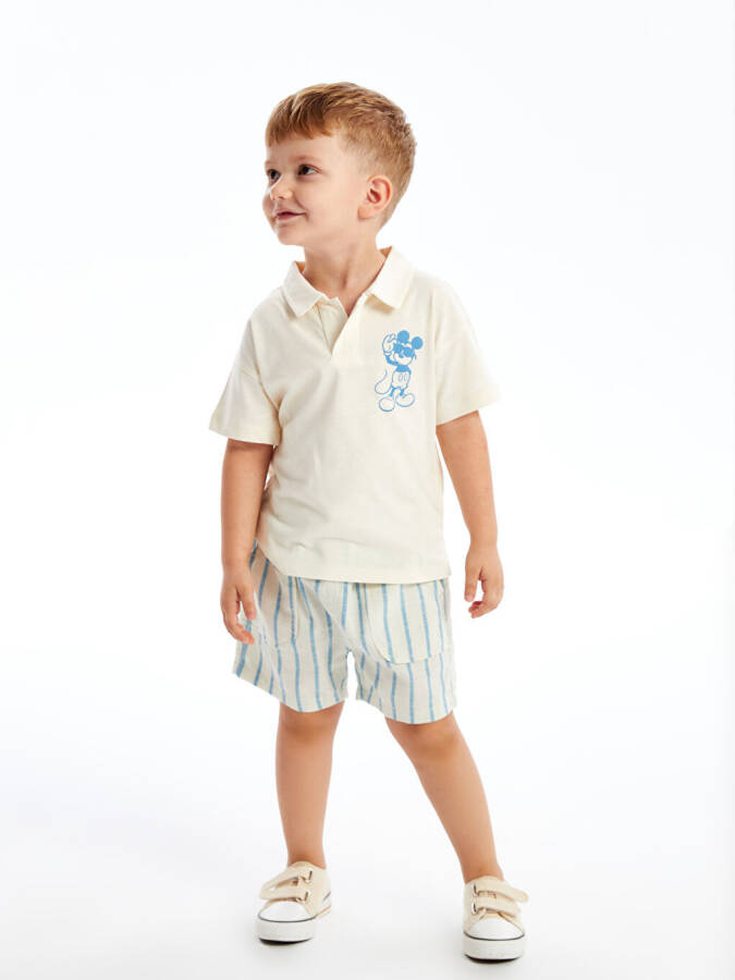 Resort Collar Mickey Mouse Print Baby Boy T-Shirt and Shorts 2 Piece Set - 3