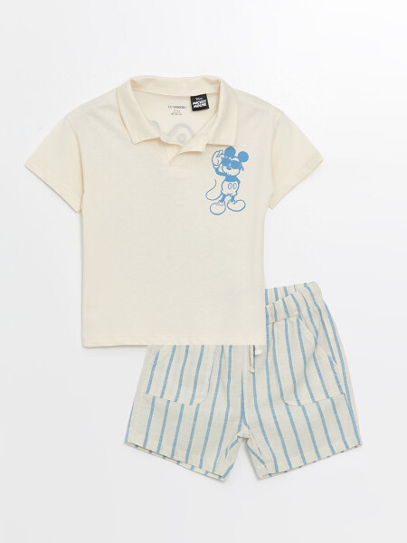 Resort Collar Mickey Mouse Print Baby Boy T-Shirt and Shorts 2 Piece Set - 4