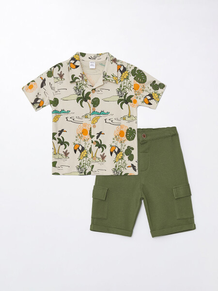 Resort Collar Short Sleeve Printed Baby Boy Shirt and Shorts 2 Piece Set - 6