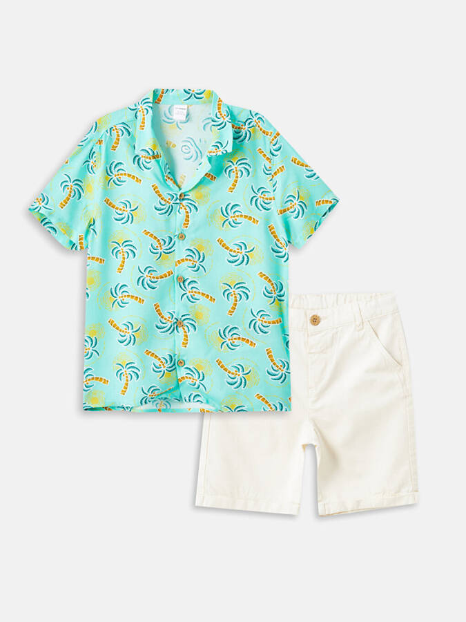 Resort Collar Short Sleeve Printed Baby Boy Shirt and Shorts 2 Piece Set - 6