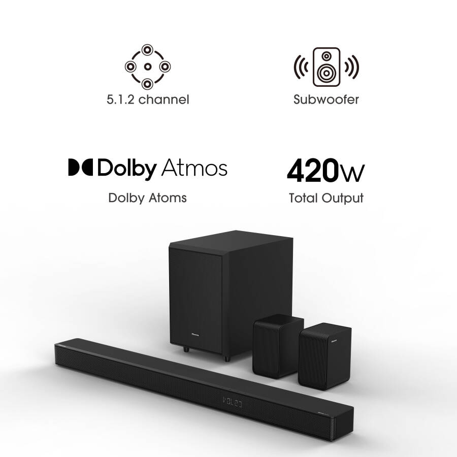 Restored Hisense AX Series 5.1.2 Ch 420W Soundbar with Wireless Subwoofer, Wireless Rear Speakers, and Dolby Atmos (AX5120G, 2023 Model) (Refurbished) - 3