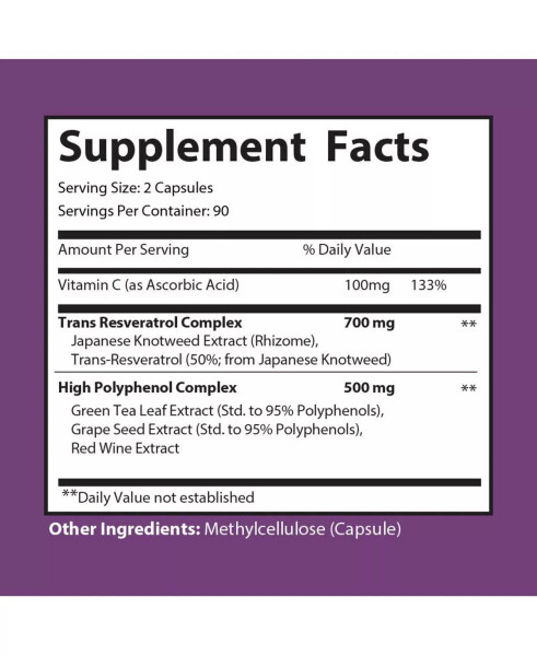 Resveratrol - Anti-Aging & Joint Support Supplement | 180 capsules - 90 day supply No Color - 2