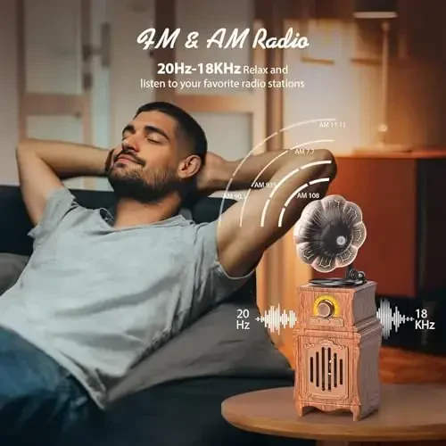 Retro Bluetooth Karnay, Retro Radio, Bass, FM Radio, Uy va Ofis Xonasi uchun 5.3 Bluetooth Radio Simsiz Ulanish Vintage Dekor, USB/TF/AUX Pleer, Ko'chma Qayta Zaryadlanadigan Vintaj Radio Bluetooth Karnay - 4