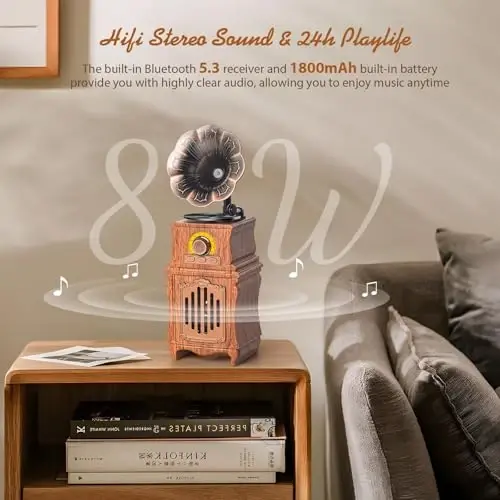 Retro Bluetooth Karnay, Retro Radio, Bass, FM Radio, Uy va Ofis Xonasi uchun 5.3 Bluetooth Radio Simsiz Ulanish Vintage Dekor, USB/TF/AUX Pleer, Ko'chma Qayta Zaryadlanadigan Vintaj Radio Bluetooth Karnay - 2
