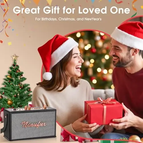 Retro Karaoke Machine with Two Wireless Microphones, Portable Bluetooth Speaker for Adults and Kids, Rechargeable PA System for Home Party, AUX/USB/TF/OTG Support, Vintage Decor Gifts - 5