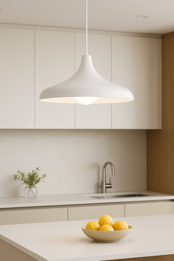 Aura Metal Tekli Beyaz Sarkıt Avize Retro Rustik Model Modern Endüstriyel Mufak Hol Cafe Salon Avize-Beyaz - 3