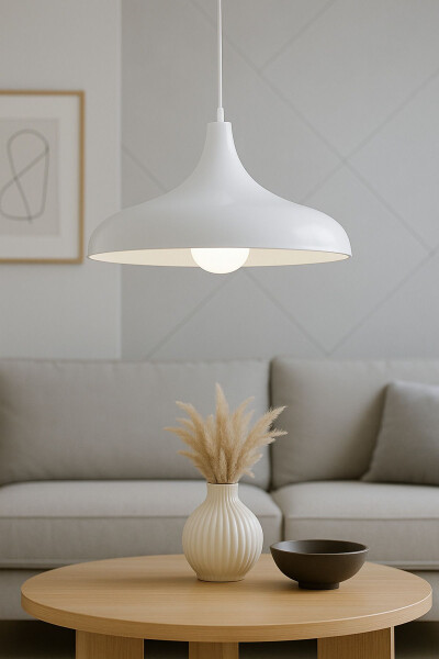 Aura Metal Tekli Beyaz Sarkıt Avize Retro Rustik Model Modern Endüstriyel Mufak Hol Cafe Salon Avize-Beyaz - 4