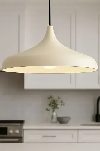 Aura Metal Tekli Krem Sarkıt Avize Retro Rustik Model Modern Endüstriyel Mufak Hol Cafe Salon Avize-Krem - LAMBADAR (1)