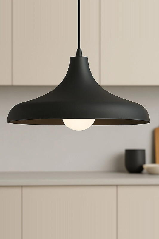 Aura Metal Tekli Siyah Sarkıt Avize Retro Rustik Model Modern Endüstriyel Mufak Hol Cafe Salon Avize - SİYAH - LAMBADAR