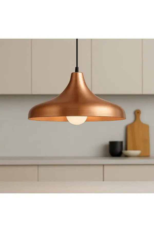 Aura Metal Tekli Bakır Sarkıt Avize Retro Rustik Model Modern Endüstriyel Mufak Hol Cafe Salon Avize-Bakır - 2