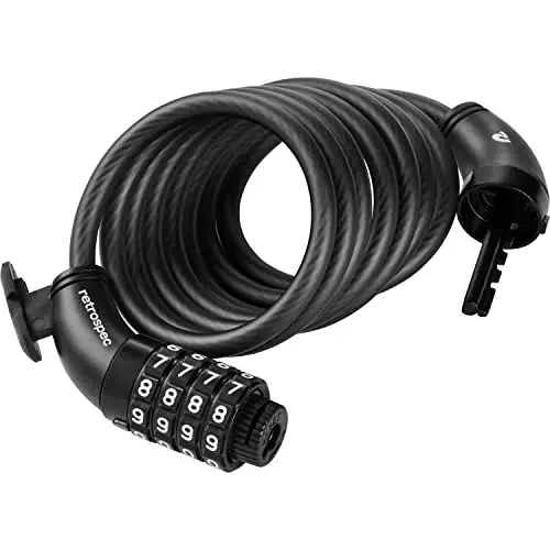 Retrospec Grizzly Plus Cable Bike Combination Lock Combo, Heavy Duty Anti Theft Bicycle Cable Lock, 6 Foot Coiled Cut Resistant Cable with 5 Digit Custom Combination and Mounting Bracket - 2