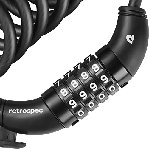 Retrospec Grizzly Plus Kabelli Velosiped Kombinatsiya Qulf, Og'ir Vazifali Anti-O'g'irlik Velosiped Kabel Qufli, 5 Xonali Maxsus Kombinatsiya va O'rnatish Qavs bilan 6 Futli Spiralli Kesishga Chidamli Kabel - 3