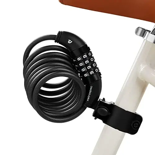 Retrospec Grizzly Plus Kabelli Velosiped Kombinatsiya Qulf, Og'ir Vazifali Anti-O'g'irlik Velosiped Kabel Qufli, 5 Xonali Maxsus Kombinatsiya va O'rnatish Qavs bilan 6 Futli Spiralli Kesishga Chidamli Kabel - 4