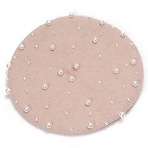 Retzjorv Women's Wool Berets Sweet French Pearl Beaded Beret Cap Winter Hat Knitted Beanie Hat for Girls - 4