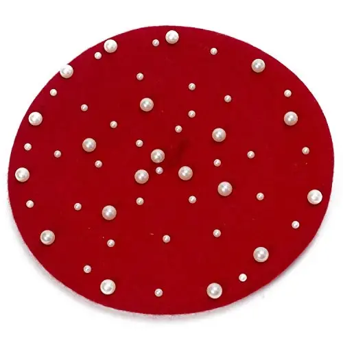 Retzjorv Women's Wool Berets Sweet French Pearl Beaded Beret Cap Winter Hat Knitted Beanie Hat for Girls - 5