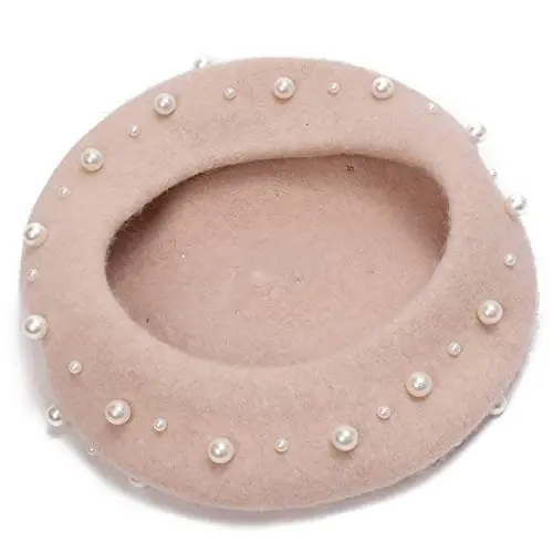 Retzjorv Women's Wool Berets Sweet French Pearl Beaded Beret Cap Winter Hat Knitted Beanie Hat for Girls - 3