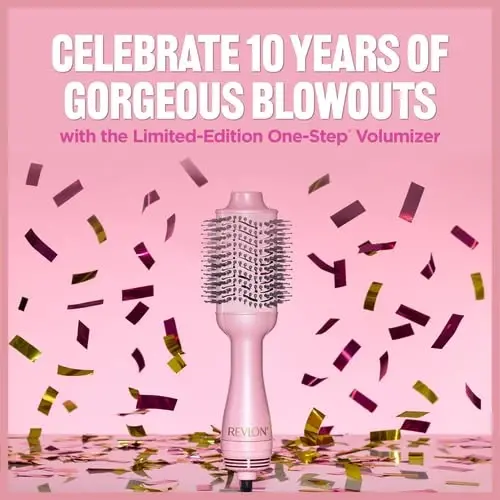 Revlon One-Step Volumizer Hair Dryer and Styler for Easy Salon-Style Blowouts, Revlon Blow Dry Brush for All Hair Types and Lengths, 10th Anniversary Pink Fizz (Limited Edition) - HELEN OF TROY (1)