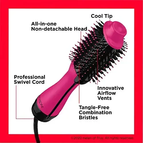 Revlon Revlon One-step Hair Dryer and Volumizer Hot Air Brush, Pink, 1 count - 5