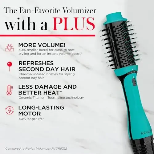 REVLON One Step Volumizer PLUS Hair Dryer and Styler | More Volume, Less Damage, and More Styling Control for Easy and Fast Salon-Style Blowouts, Plus Travel Friendly (Teal) - 5