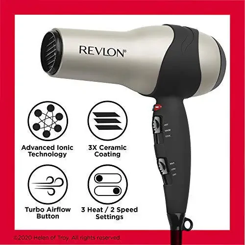 REVLON Turbo Hair Dryer with Advanced Ionic Technology, Ceramic Coating | Turbo Heat and Cold Shot Features, 1875 Watts for Fast Drying and Shine (Silver) - 4