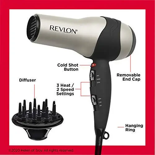 REVLON Turbo Hair Dryer with Advanced Ionic Technology, Ceramic Coating | Turbo Heat and Cold Shot Features, 1875 Watts for Fast Drying and Shine (Silver) - 5
