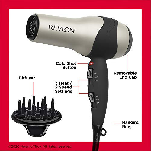 REVLON Turbo Soch Quritgich Ilg'or Ion Texnologiya, Keramik Qoplama | Turbo Issiq va Sovuq Havo Xususiyatlari, Tez Quritgich va Yaltirash Uchun 1875 Vt (Kumush) - 5