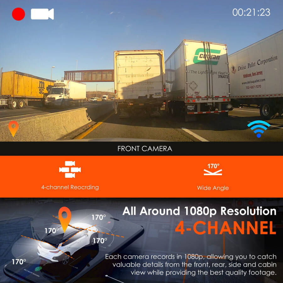 Rexing R4 4 Channel Dash Cam W/ All Around 1080p Resolution, Wi-Fi, and GPS - 4