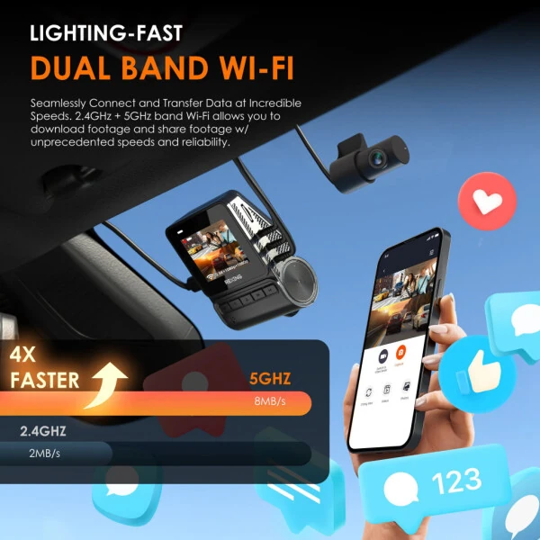 Rexing RH2-3 Uch kanalli avtomobil kamerasi – 2,5K old va ikkita 1080p orqa kameralar Wi-Fi va ixtiyoriy GPS bilan - 4