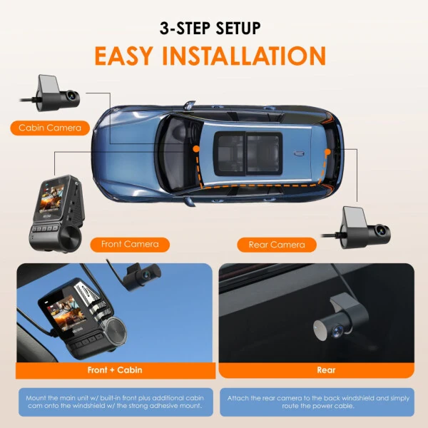 Rexing RH2-3 Triple Channel Dash Cam – 2.5K Front and Dual 1080p Rear Cameras with Wi-Fi, and Optional GPS - 7