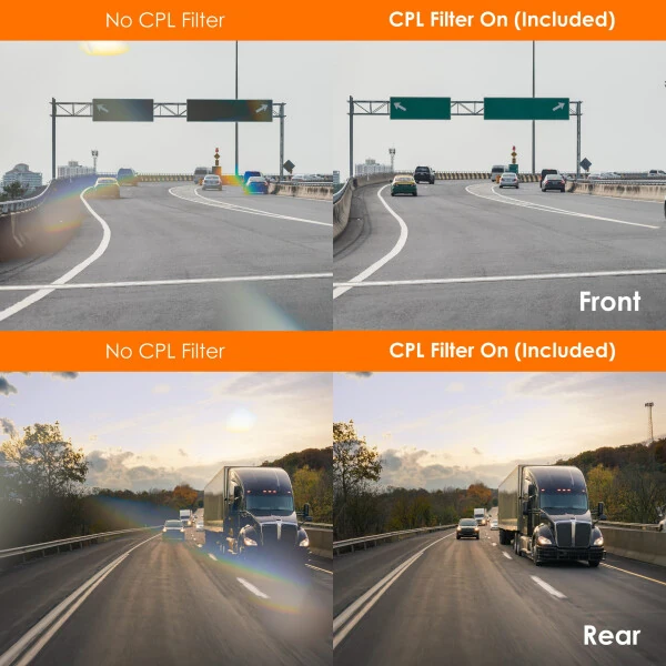 Rexing V1P SE 4K Dual Dash Cam GPS, Wi-Fi va 2 dona CPL Filtri, Oldingi 2160p, Orqangi 1080p va 64 GB Xotira Karti Kiritilgan - 2