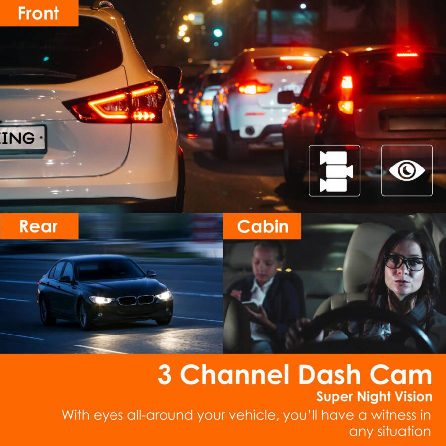 Rexing V33 3 Channel 1440p+1440p+1440p Front, Cabin and Rear Camera Dashcam with Built-in Wi-Fi & GPS - 3