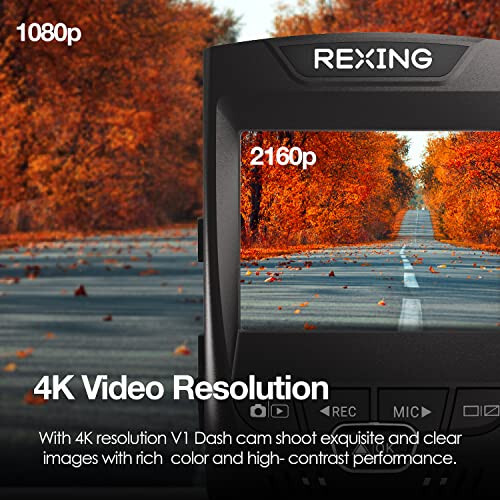 RexingUSA V1-4K Ultra HD GPS Araç Dash Cam Wi-Fi ile 2.4” LCD Ekran | 170° Geniş Açı Ön Panel Kamera Kaydedici G-Sensör | WDR | Döngü Kaydı | Süper Kapasitör | Mobil Uygulama | 256GB Destekli - 3