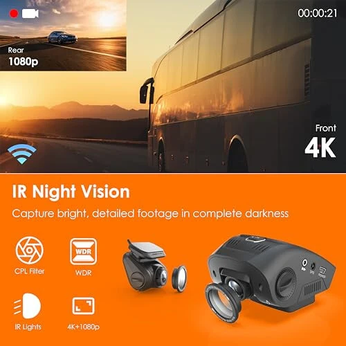RexingUSA V1P SE 4K Dual Dash Cam w/GPS, Wi-Fi & 2pcs-CPL Filter | 512GB Support | Front 2160p, Rear 1080p | 170° Angle | G-Sensor | WDR | Loop Record | Parking Monitor | 64GB Memory Card Included - 3