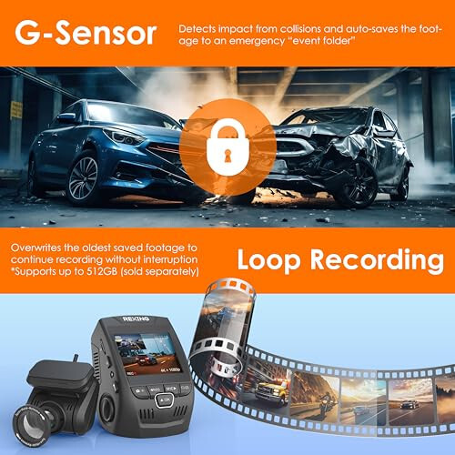 RexingUSA V1P SE 4K Çift Dash Cam GPS, Wi-Fi ve 2 Adet CPL Filtreyle | 512GB Destek | Ön 2160p, Arka 1080p | 170° Açı | G-Sensör | WDR | Döngü Kaydı | Park Sensörü | 64GB Bellek Kartı Dahil - 7