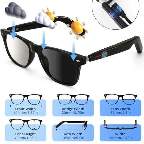 ReyDix AI Smart Bluetooth Glasses, Smart Translation, Color-Change Lenses | Automatic Power On Off,DeepSeek R1, UV/Blue Protection, Audio Intelligent,Open Ear Music, Voice Assistant - 4