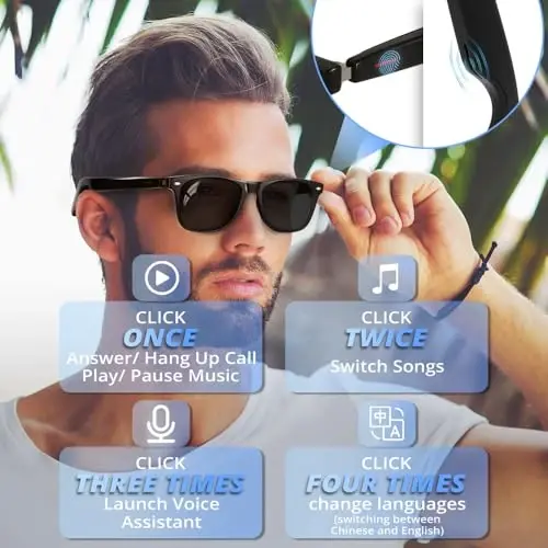 ReyDix AI Smart Bluetooth Glasses, Smart Translation, Color-Change Lenses | Automatic Power On Off,DeepSeek R1, UV/Blue Protection, Audio Intelligent,Open Ear Music, Voice Assistant - 6
