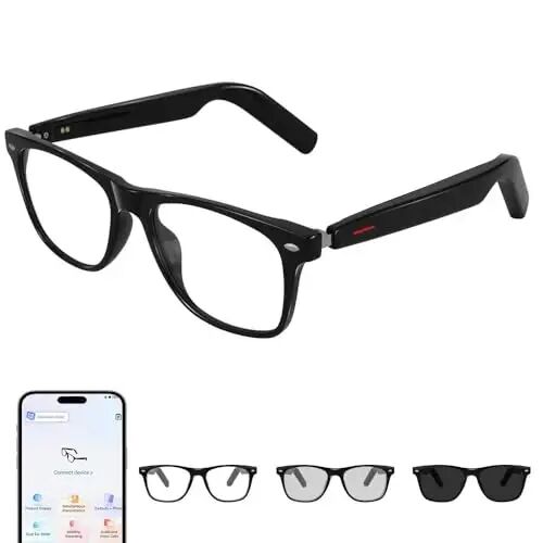 ReyDix AI Smart Bluetooth Glasses, Smart Translation, Color-Change Lenses | Automatic Power On Off,DeepSeek R1, UV/Blue Protection, Audio Intelligent,Open Ear Music, Voice Assistant - REYDIX
