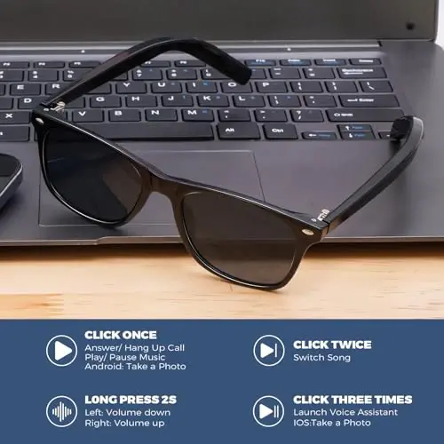 ReyDix Bluetooth Smart Glasses for Men, Unisex Intelligent Sunglasses | Open Ear Music Audio Hand-free Calling AAC Speaker, Great Present for Friends Family - 5